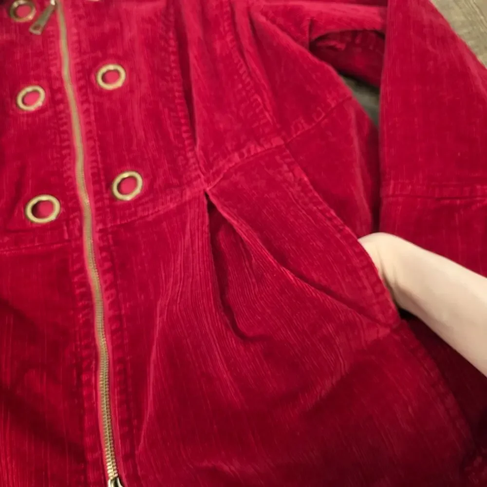 Y2K Red Corduroy Jacket Double Zip Military Utility Coat Plus Size 1X
